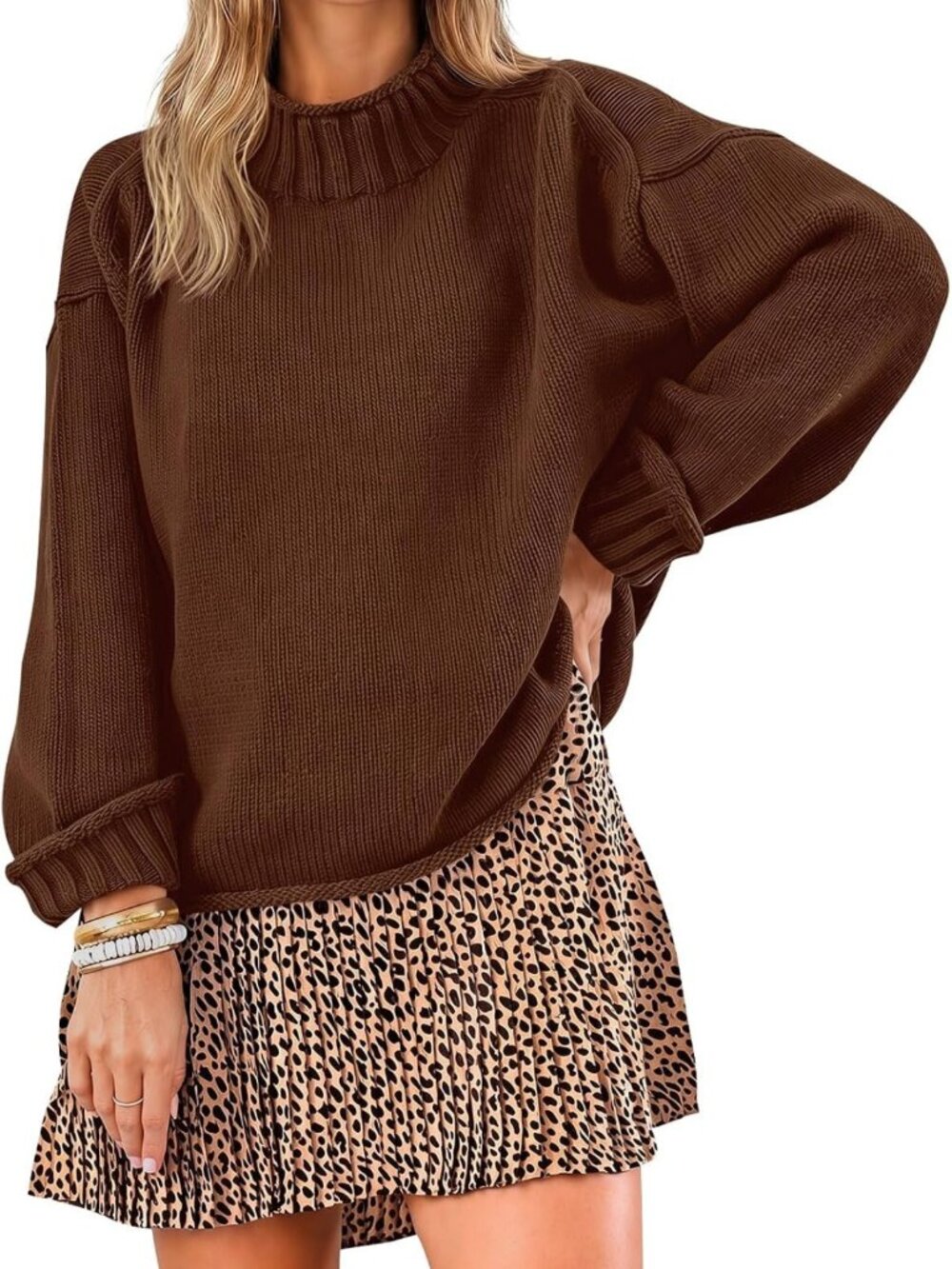 Cozy Oversized Mock Neck Sweater | Chunky Knit Pullover Top for Women